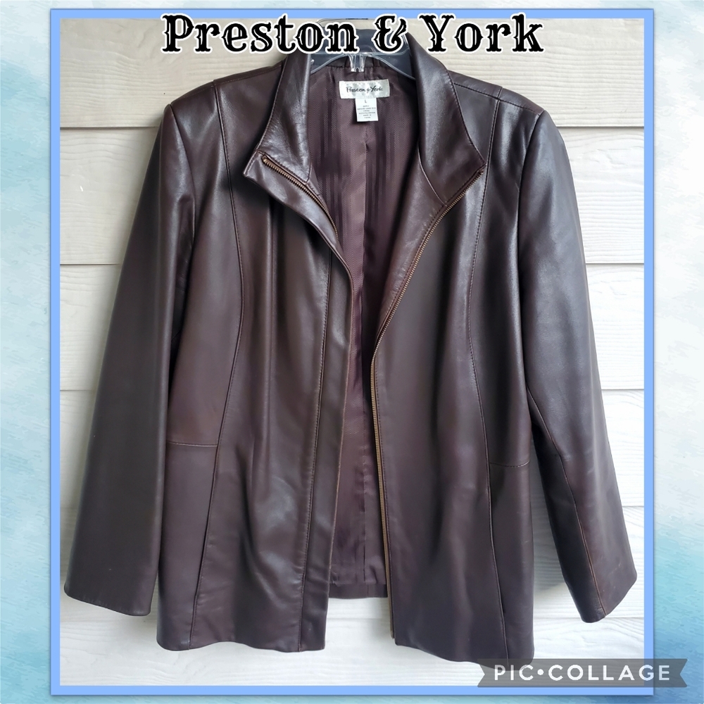 Preston & York Rich Chocolatey Brown Genuine Lamb Leather Business Casual Jacket